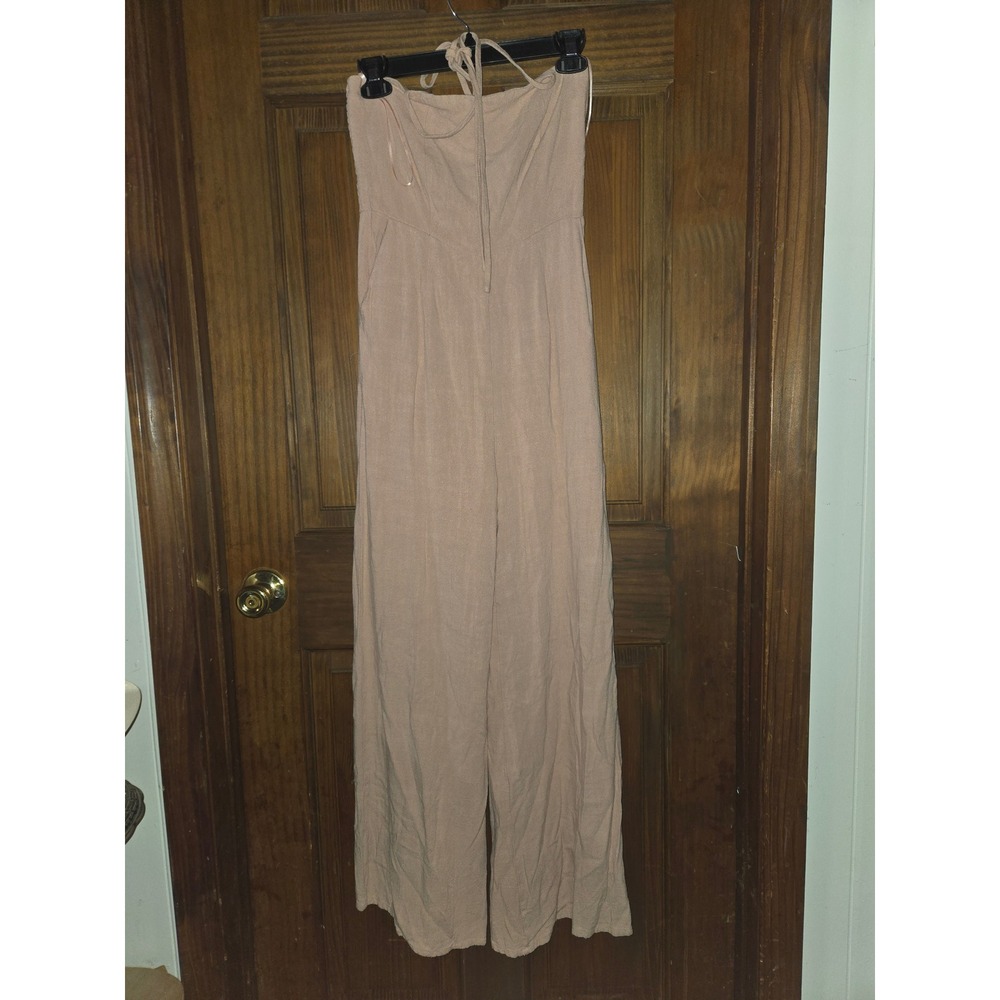 White Birch Black Label Pink Viscose Linen‎ Wide Leg Halter Jumpsuit Medium